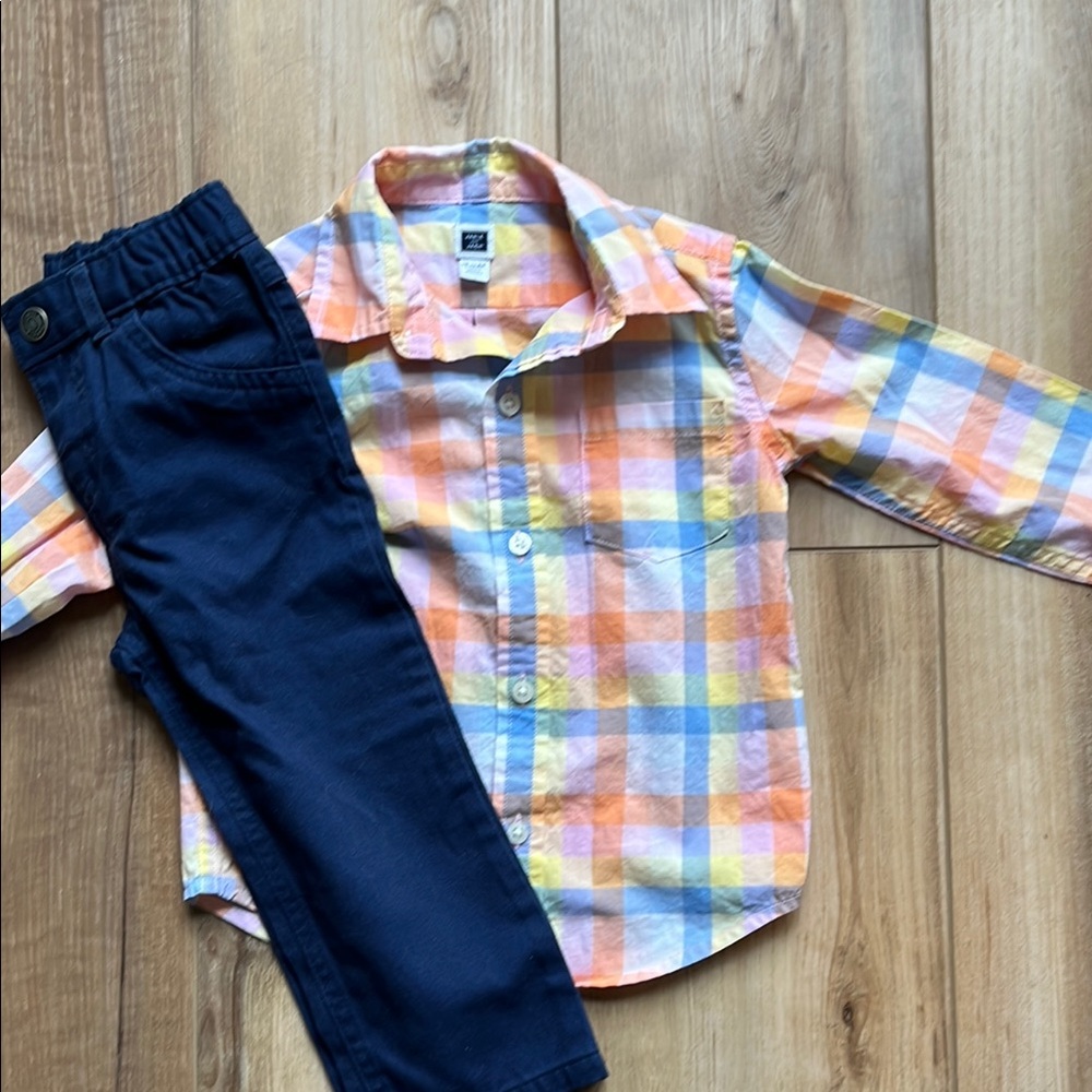 Janie and Jack Easter Plaid Kids Shirt Size 18 t 24 Months & Carters Pants